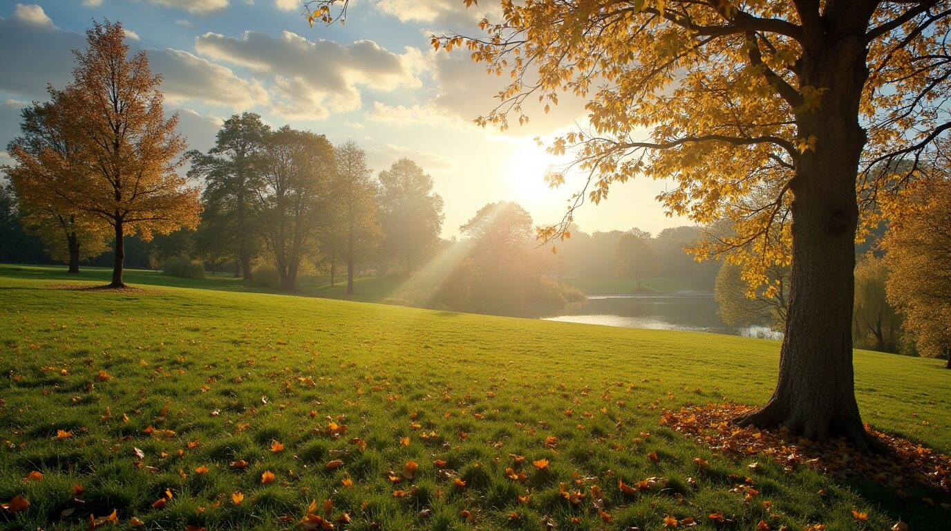 Kinder im Herbst unter Bäumen - trotz kühler Temperaturen ist Sonnenschutz wichtig