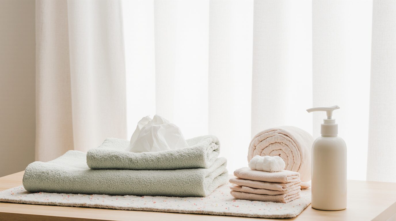 Komplette Wickelausstattung mit Windeln, Feuchttüchern und Creme